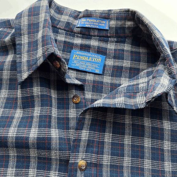 Vintage 80s/90s Sir Pendleton Plaid Wool Shirt Made in USA XL Blue/White Plaid - Picture 1 of 9